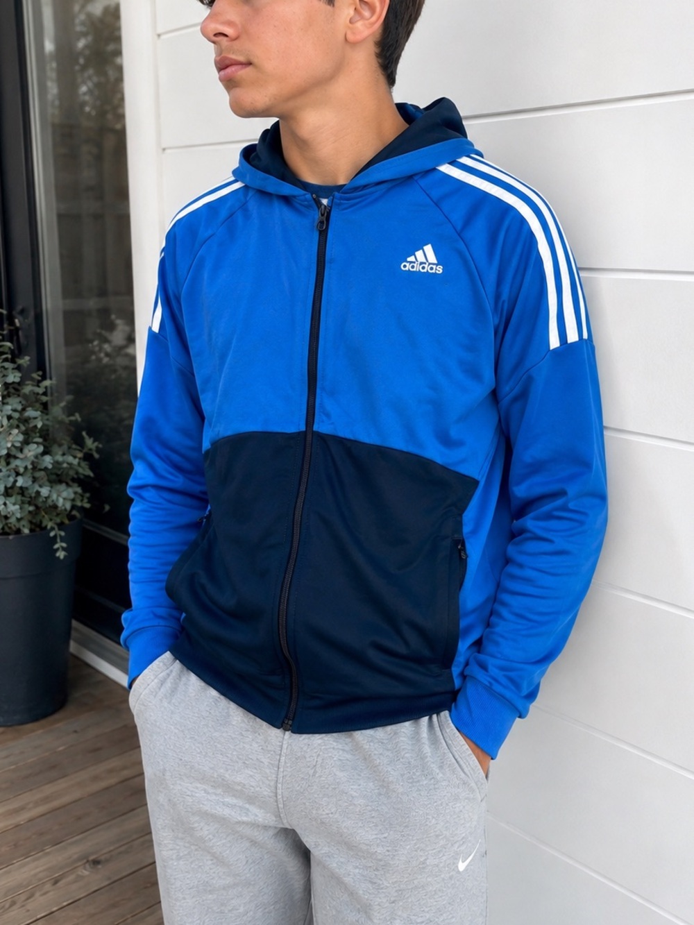 Adidas Climalite Youth XL Blue Navy Full Zip Hooded Track Jacket